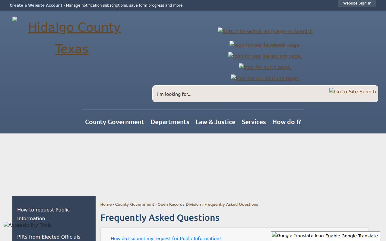 San Juan residents directory Hidalgo County records request guidance