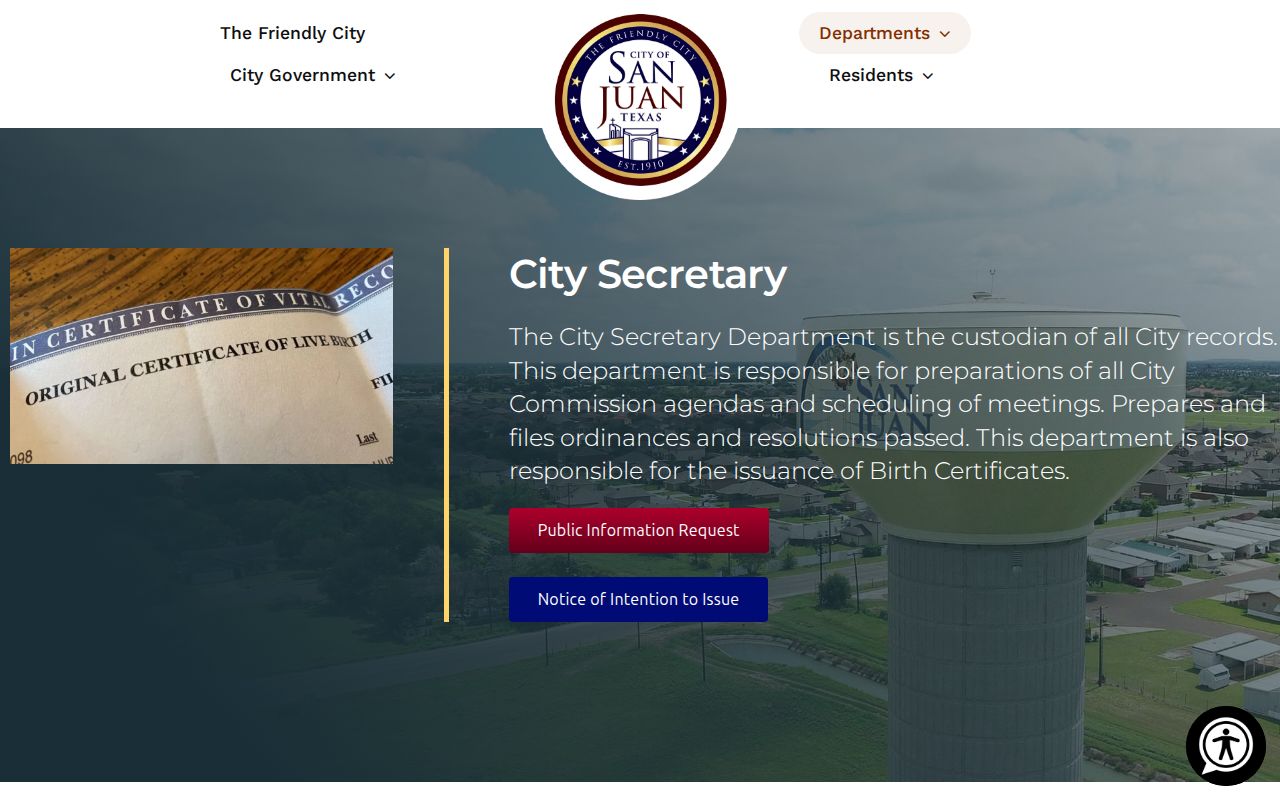 San Juan residents directory City Secretary records and vital access page