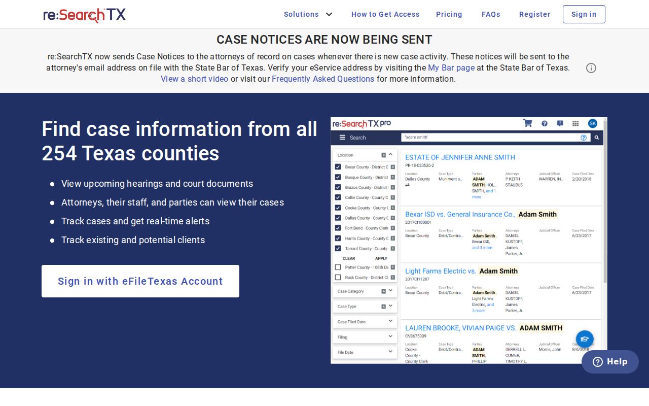 San Juan resident lookup through the Texas re:SearchTX court search